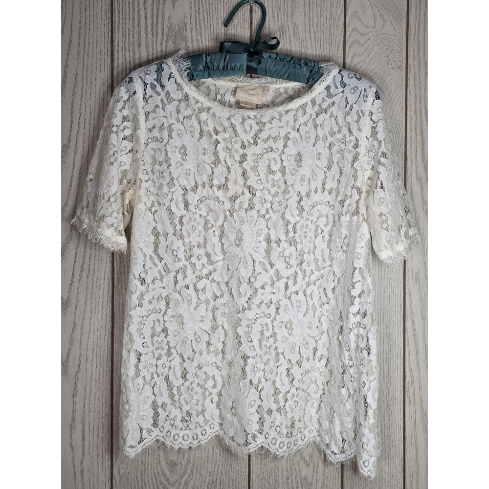 Vanessa Virginia Anthropologie Elysian Lace Top Blouse Ivory Cream Medium M EUC